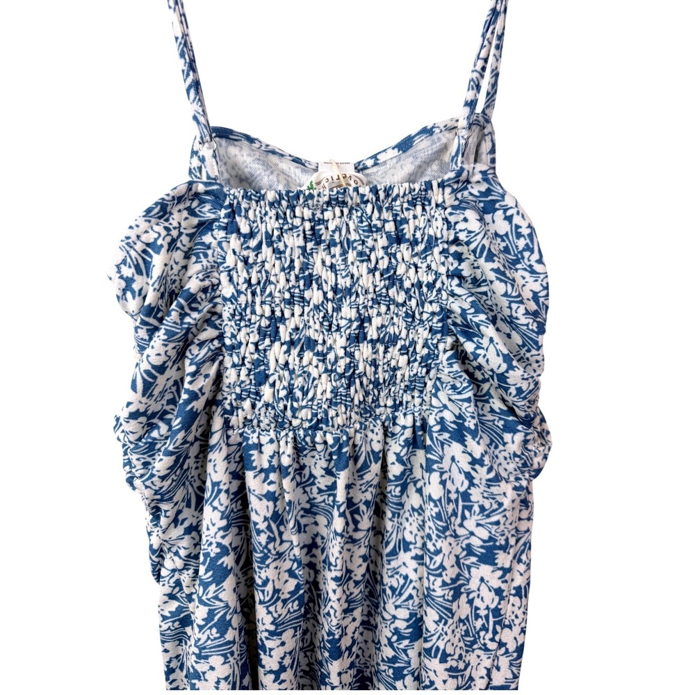 Loveriche Floral Ruched Midi Dress Blue White Smocked Back LD43735 Sky Womens S - Picture 10 of 11